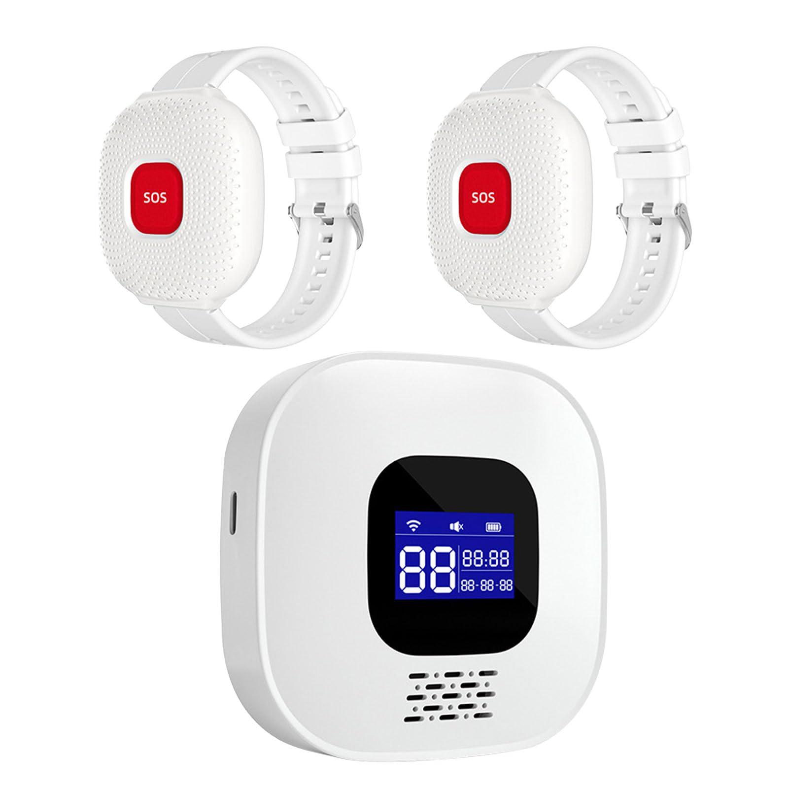 Denash Dispositif D'appel Multi-Fonction WiFi avec Système D'alarme SOS, Pager de Télévision âgée 2 Boutons D'appel 100 Pieds, écran LCD Hospital Infirmière Urgence