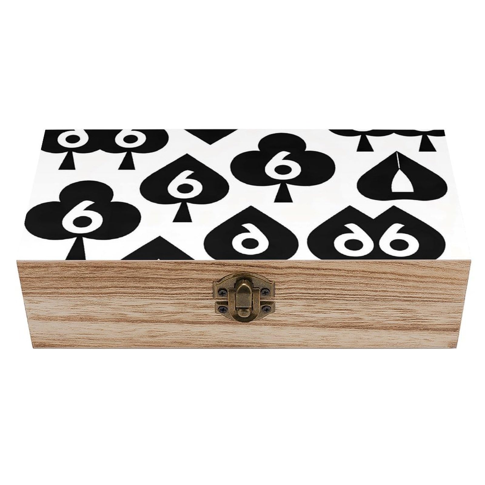 SMAZDFXX Golden Queen of Spades Wooden Storage Box With Hinged Lid Decorative Front Clasp Keepsake Boxes