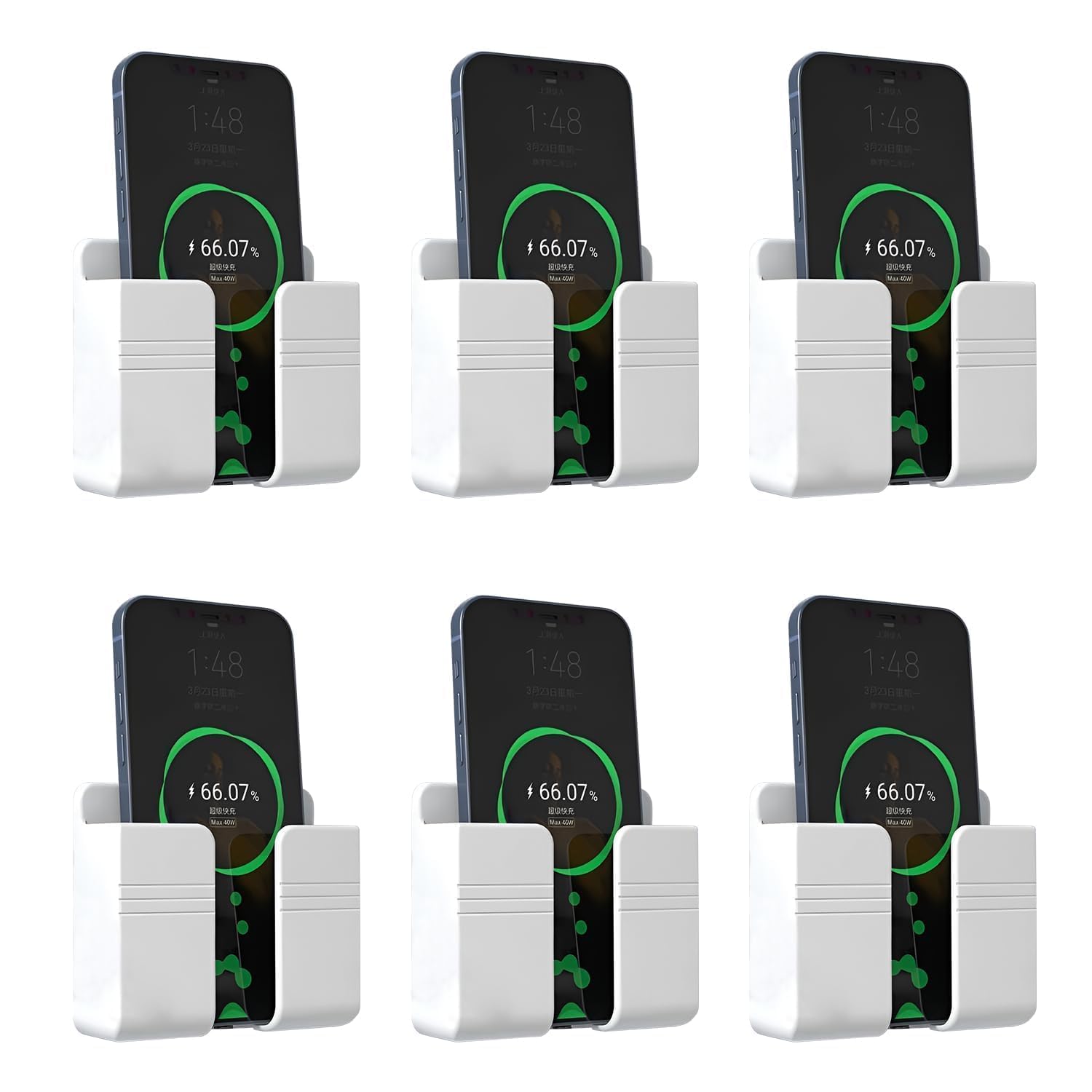 wallview tech pack of 6 wall mounted mobile holder storage case for remote, wall mounted mobile stand/multi purpose stand with hole for phone charging (white)