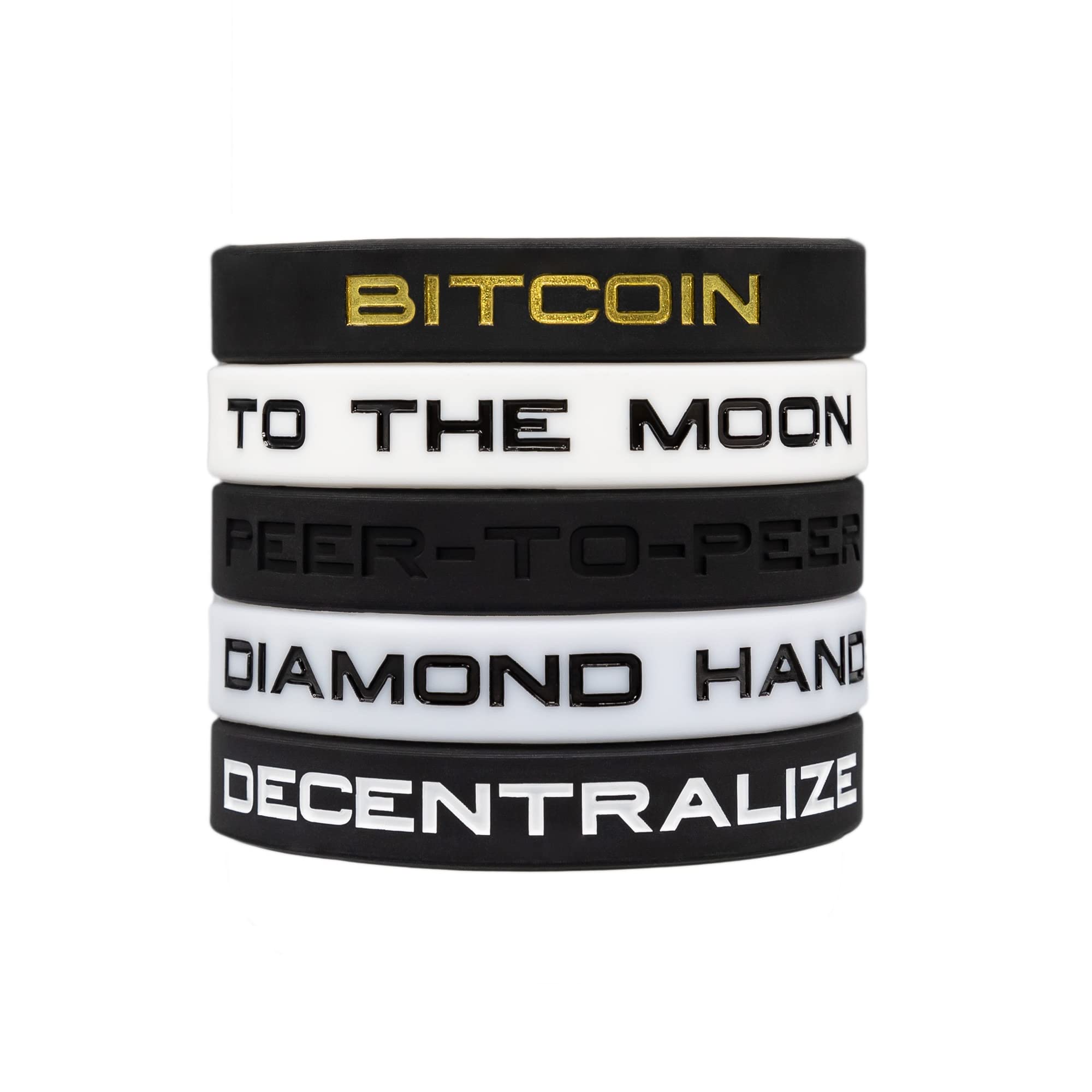 Crypto Bands - 5 Pack - Rubber Wristbands - Unisex - New - Cryptocurrency  Accessories - Lifestyle Wristbands - Bitcoin - to The Moon - Peer-to-Peer - Diamond  Hands - Decentralize :