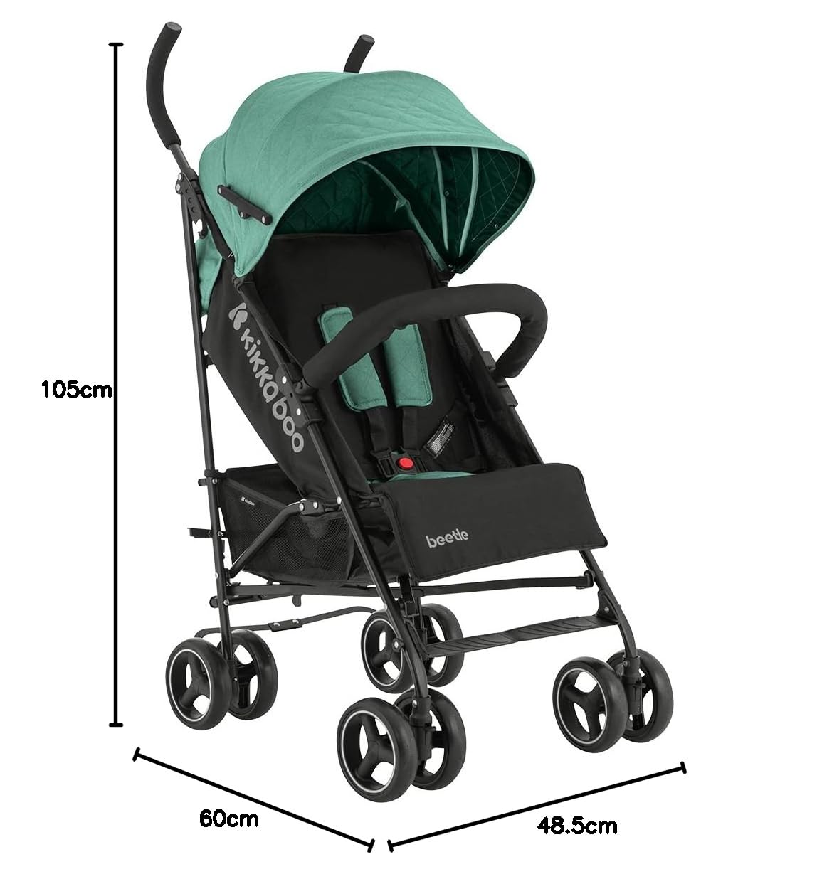 KikkaBoo Silla de Paseo BEETLE, Carrito hasta 22 kg, Plegado, Ligero y Compacto, Menta