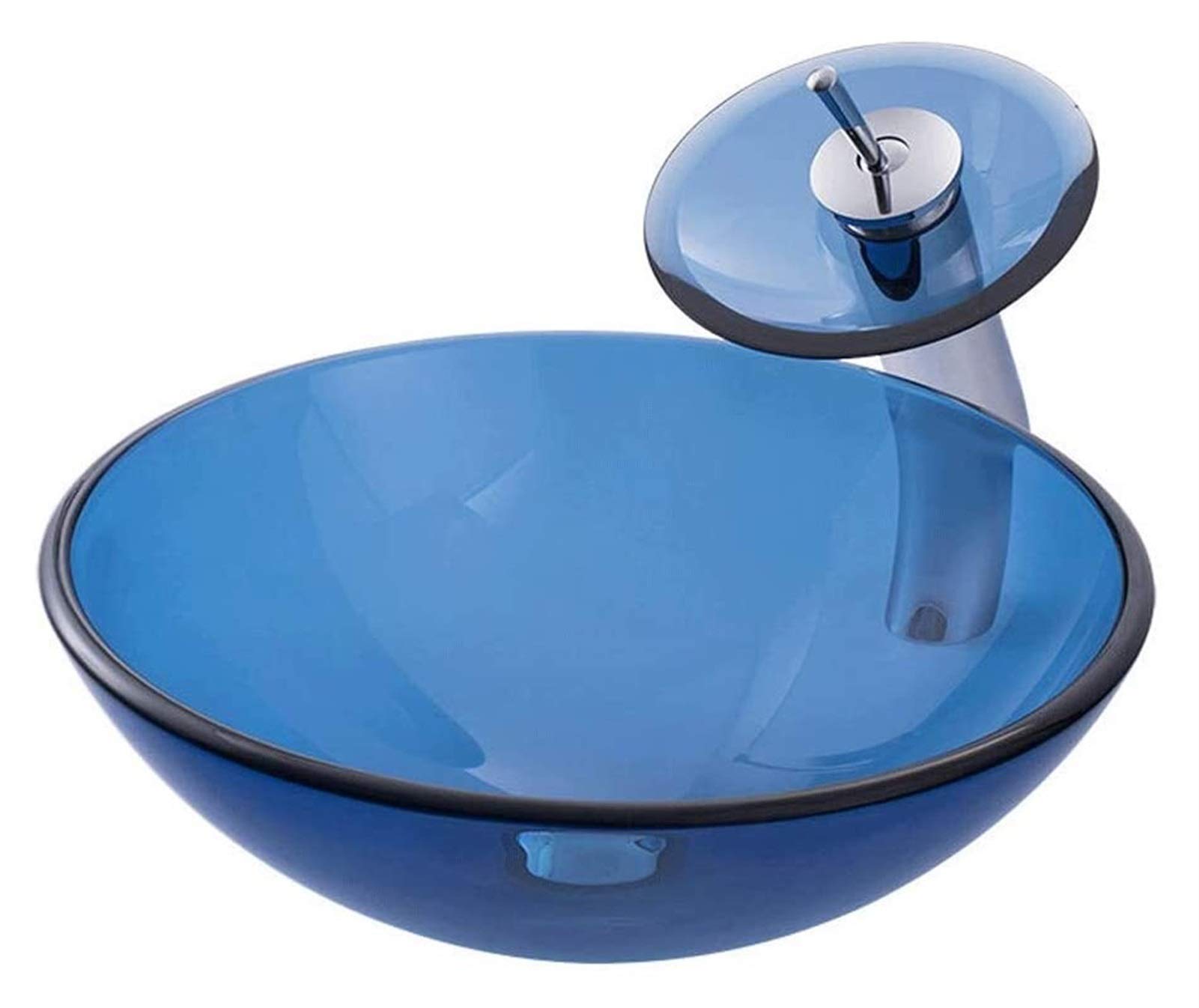 SBCGFY Vessel Sinks, Bathroom Vessel Sink Luxury Hotel Art Sink Counter Vessel Vanity Sink Tempered Glass 16.53" Diameter Bathroom Lavatory Round Bowl Artistic Wash Basin Combo