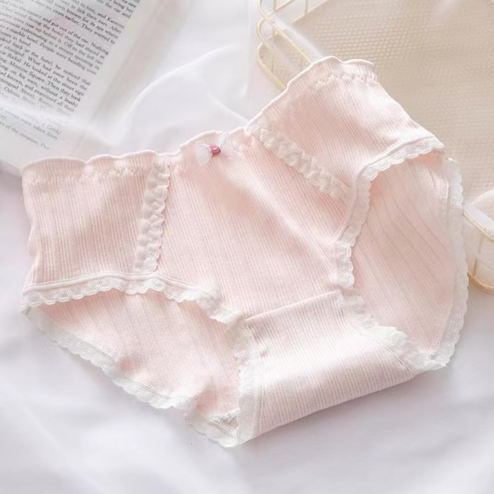 5 Pack Women Teens Pink Cotton Brief Japanese Kawaii Anime Lolita Panties Underwear Bikini Panty Set