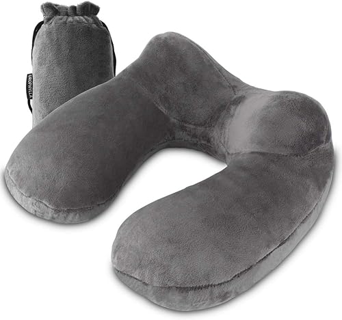 UROPHYLLA Almohada de viaje inflable almohada de cuello inflable de terciopelo 100 suave para viajes aviones tren automóvil oficina con bolsa