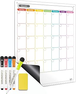 Dry Erase Calendar - Magnetic Calendar for Refrigerator - Vertical Monthly Fridge Calendar Whiteboard with Thickened Magnet Included Fine Point Marker & Eraser & Holes for Wall Hanging