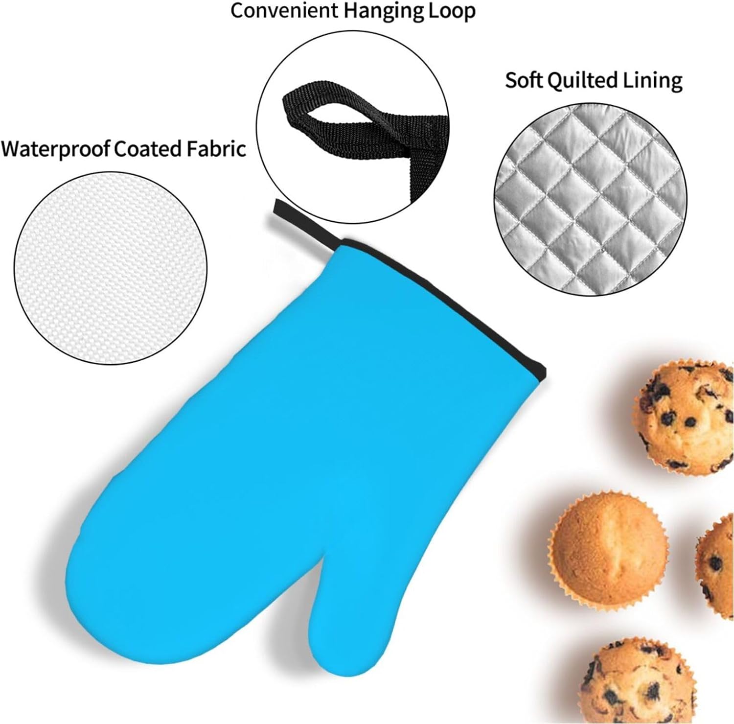 Solid color light blue Oven gloves and heat-resistant mat 4-piece set. Suitable for grilling, microwave oven frying, and baking