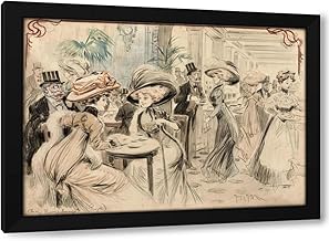 Maurice Milliere 48x34 Huge Black Modern Framed Art Print Titled: At Rumpelmayer (1908)