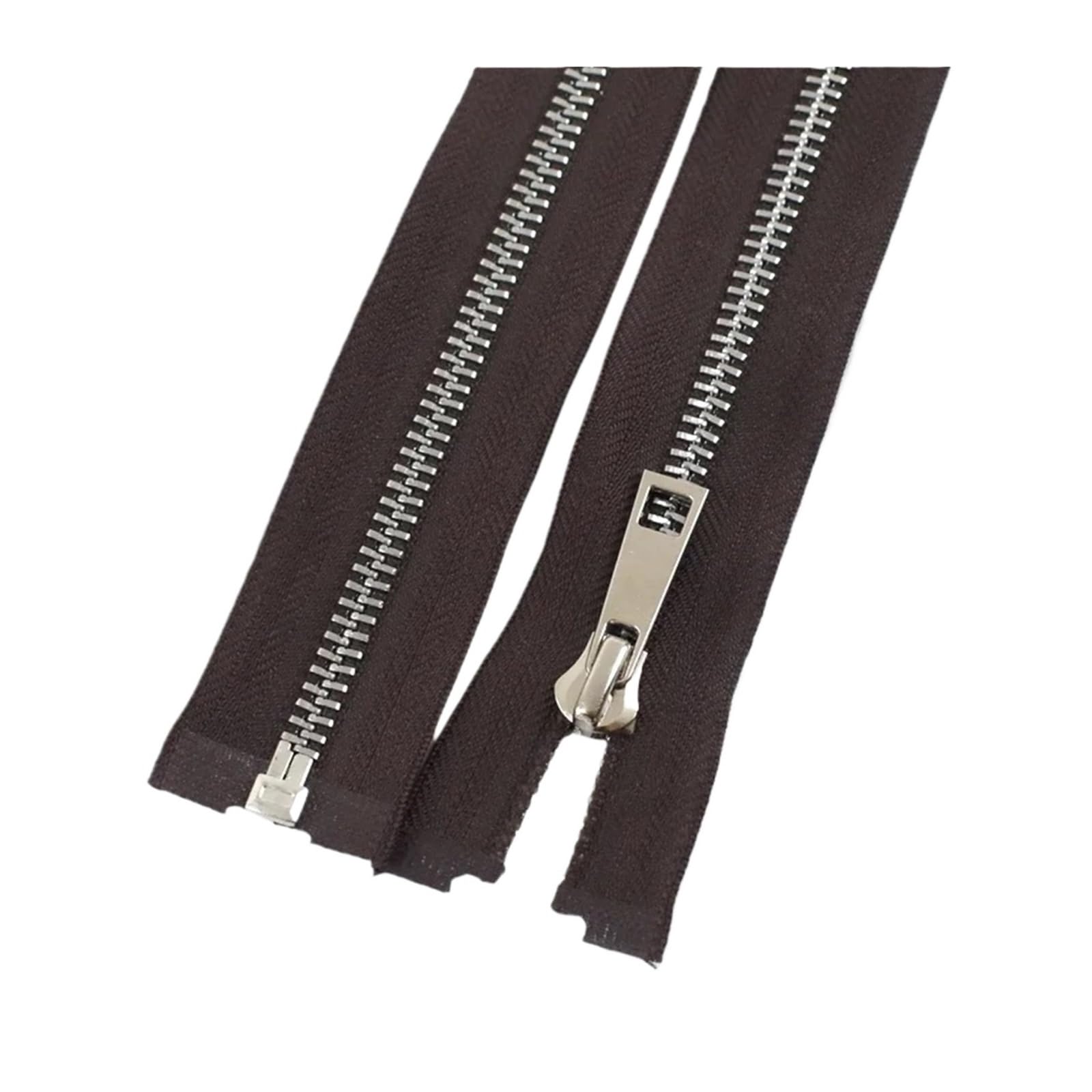 Cremallera de metal 5 #, 40/50/60/70/80 cm, apertura simple, dientes plateados, ropa, cierres de coser(café, 80 cm, 5 # – 10 unidades)