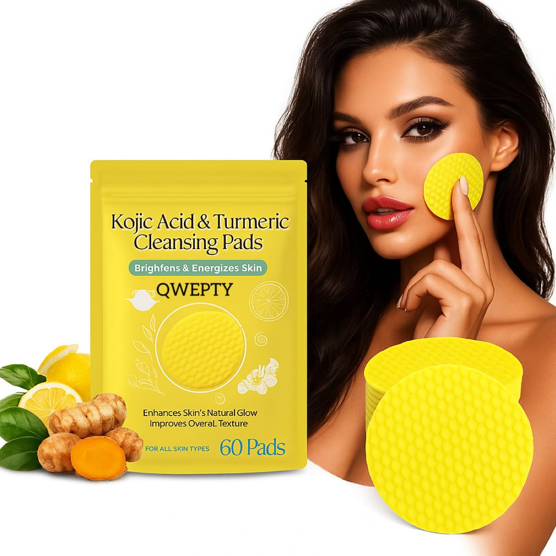 Original 60Pcs Kojic Acid and Turmeric Cleansing Pads Turmeric Kojic Acid Cleansing Pads, for Face, Mild, Helps Balance Skin Oil And Water, Gentle & Non-Irritating Suit for All Skin Types Exfoliating for Smoother Skin-image-39
