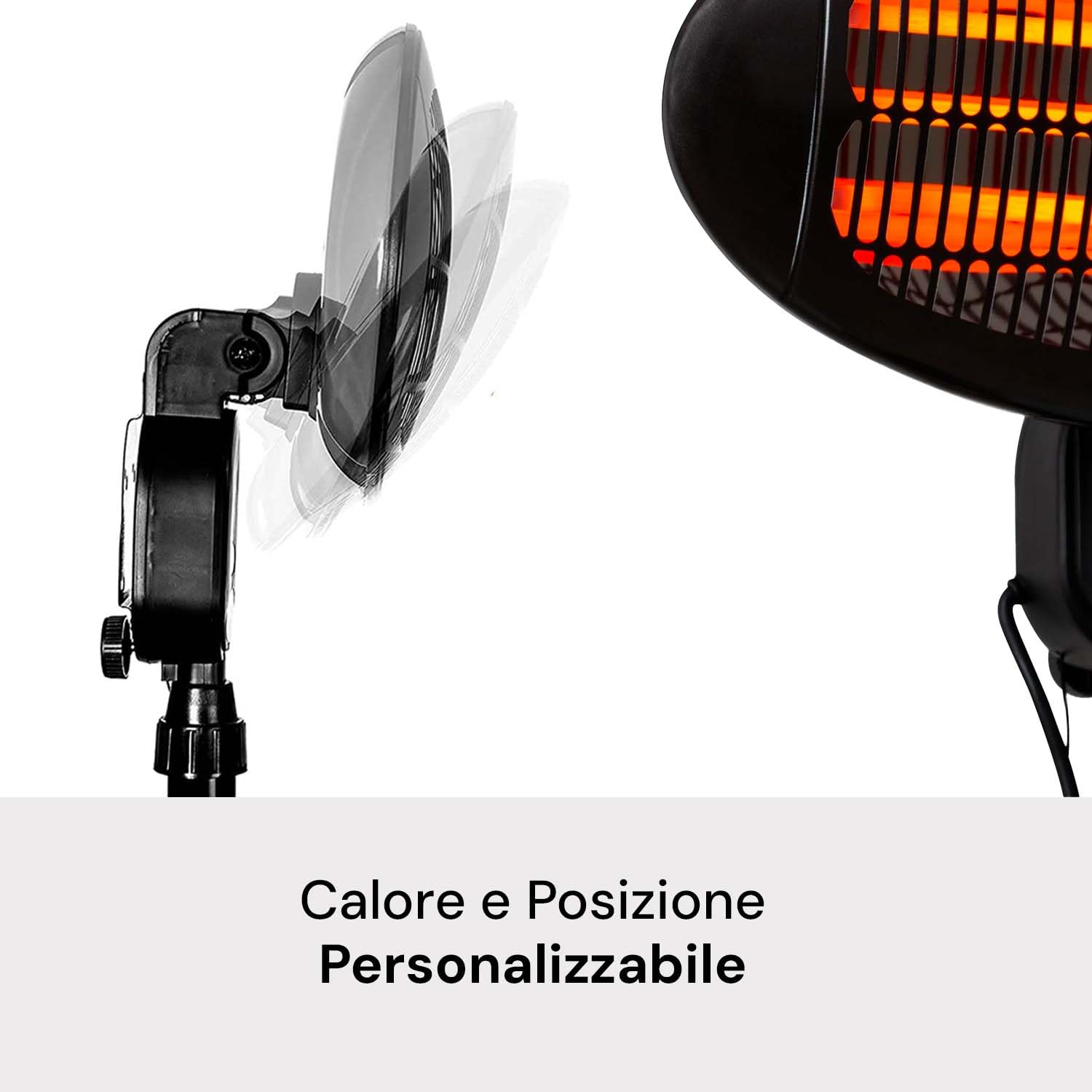 Avilia Riscaldatore Elettrico da Interno ed Esterno Ignis - Stufa da Patio, 3 Impostazioni di Calore, sta Inclinabile a 45°, fino a 2000W, 50x50x200cm, Nero