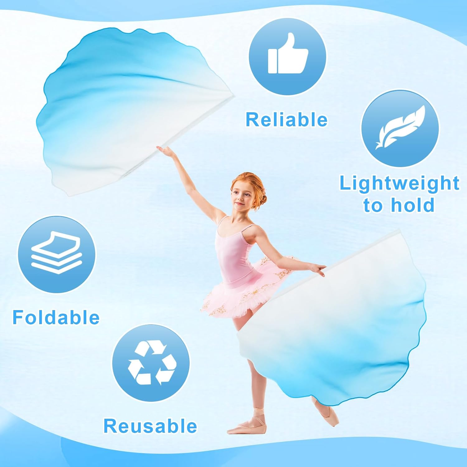HunnmingRe 8 Set Worship Dance Flags with 8 Pcs Scalable Rod 29.5 x 39.3 Inch Praise Church Flags Semicircle Worship Angel Wing for Girls Adults Practice Performance(Gradient Blue and White)