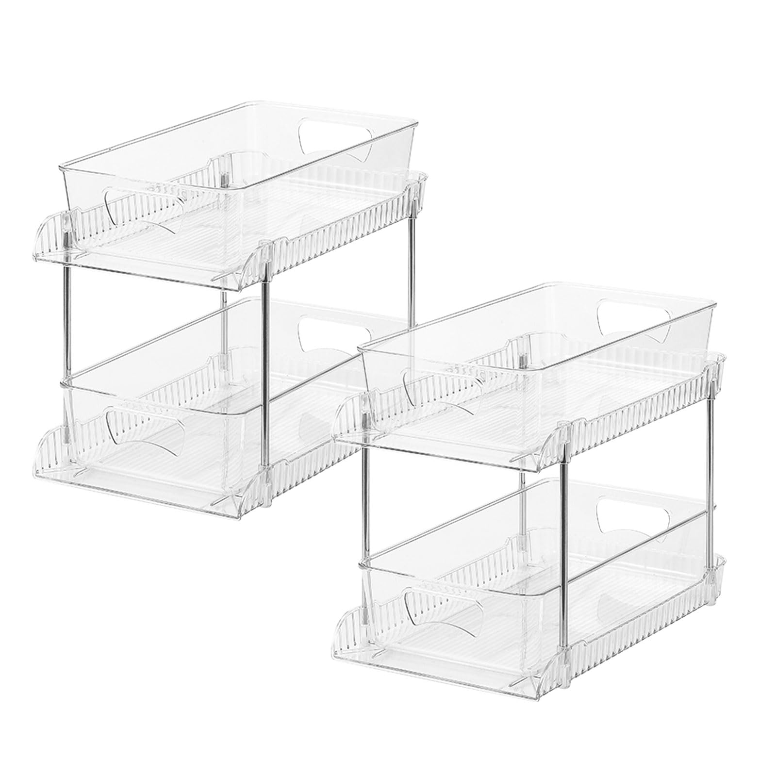 Bewinner 2er Set Klar Bad Organizer, 2 Etagen Herausziehbar Aufbewahrung,