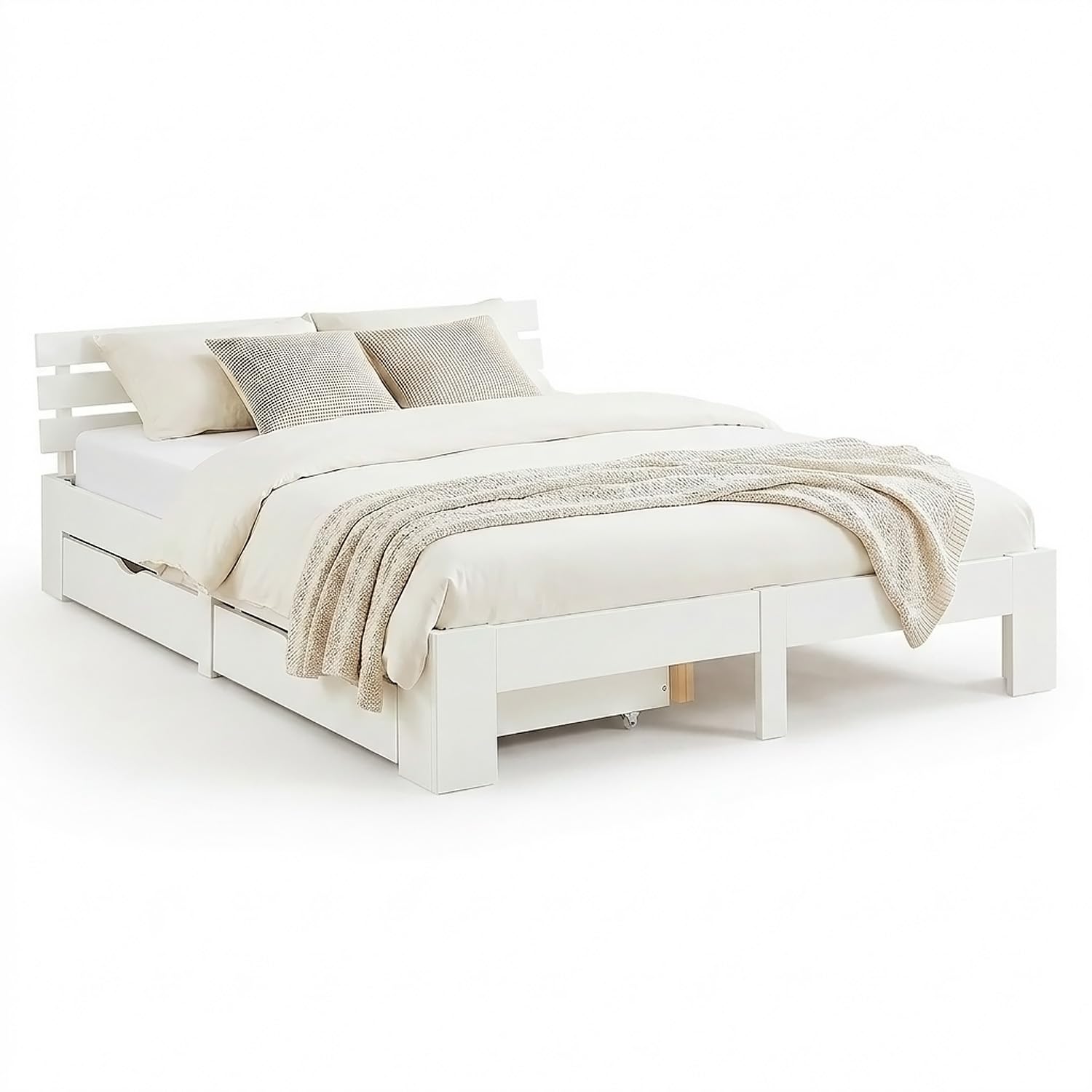 Homestyle4u Holzbett 160x200 cm Weiß mit 2 Bettkästen