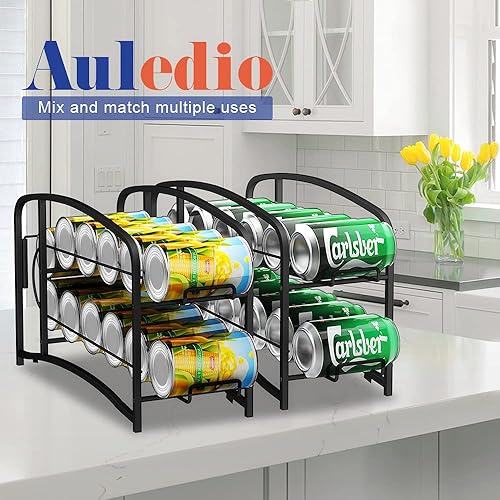 Miniatura 2 de AULEDIO Estante dispensador de latas de bebidas, organizador de almacenamiento para alimentos enlatados o refrigerador de despensa, negro (paquete