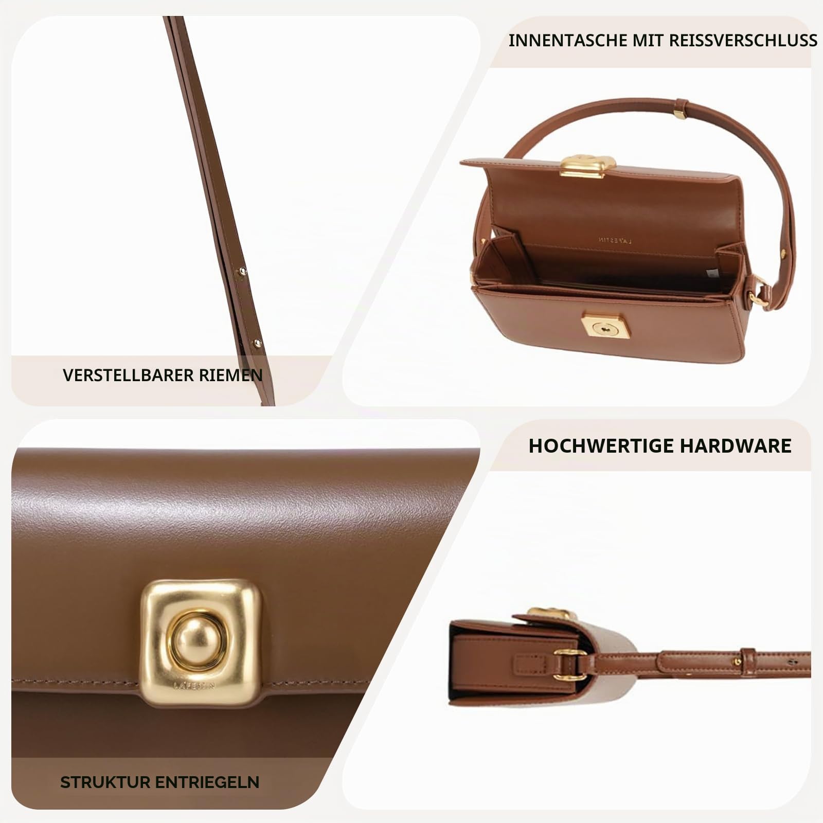 LAFESTIN Umhängetasche aus echtem Leder für Damen mit verstellbarem Riemen, Crossbody-Geldbörsen für Mädchen, Designer-inspirierte Handtaschen