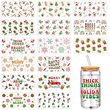 Jetec 15 Sheets Christmas UV Dtf Cup Wrap Transfer Sticker Xmas Glass Stickers for Cups Waterproof Rub on Transfers Gingerbread Man Elk Mug Sticker Decals for Crafting DIY Merry Christmas Holiday Vibe