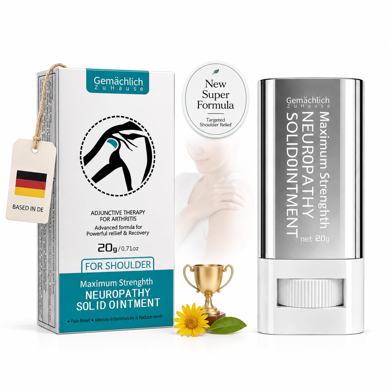 Pain Relief &amp; Rotator Cuff Care, NDC Listed Fast-Acting Arnica Ointment Stick for Muscle Stiffness, 2026 Upgraded Touch-Free Solid Balm with Camphor &amp; Hypericum Perforatum Oil 0.71oz