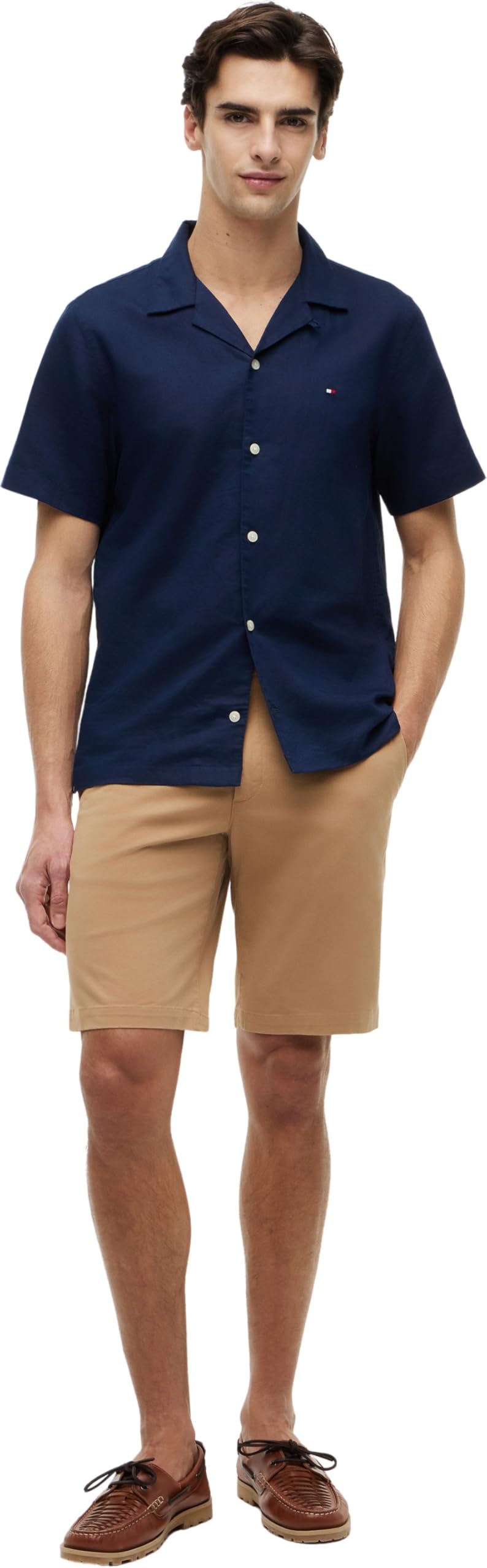 Tommy Hilfiger Linen Blend Solid SS RF Sht Mw0mw44266 Camisa S/S Hombre (Pack de 1)