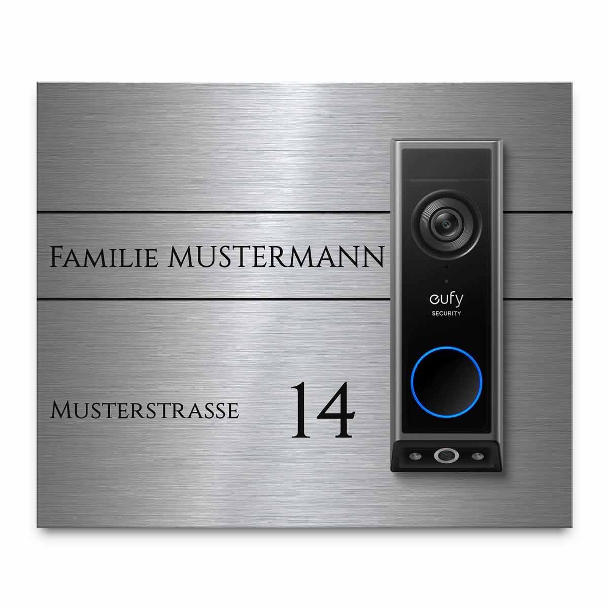 Hochwertiges Klingelschild für Eufy Dual E340 Video Türklingel - personalisiertes Namensschild aus Edelstahl mit Gravur | kompatibel mit Eufy Dual Klingel - hochwertiges Funkklingel Zubehör