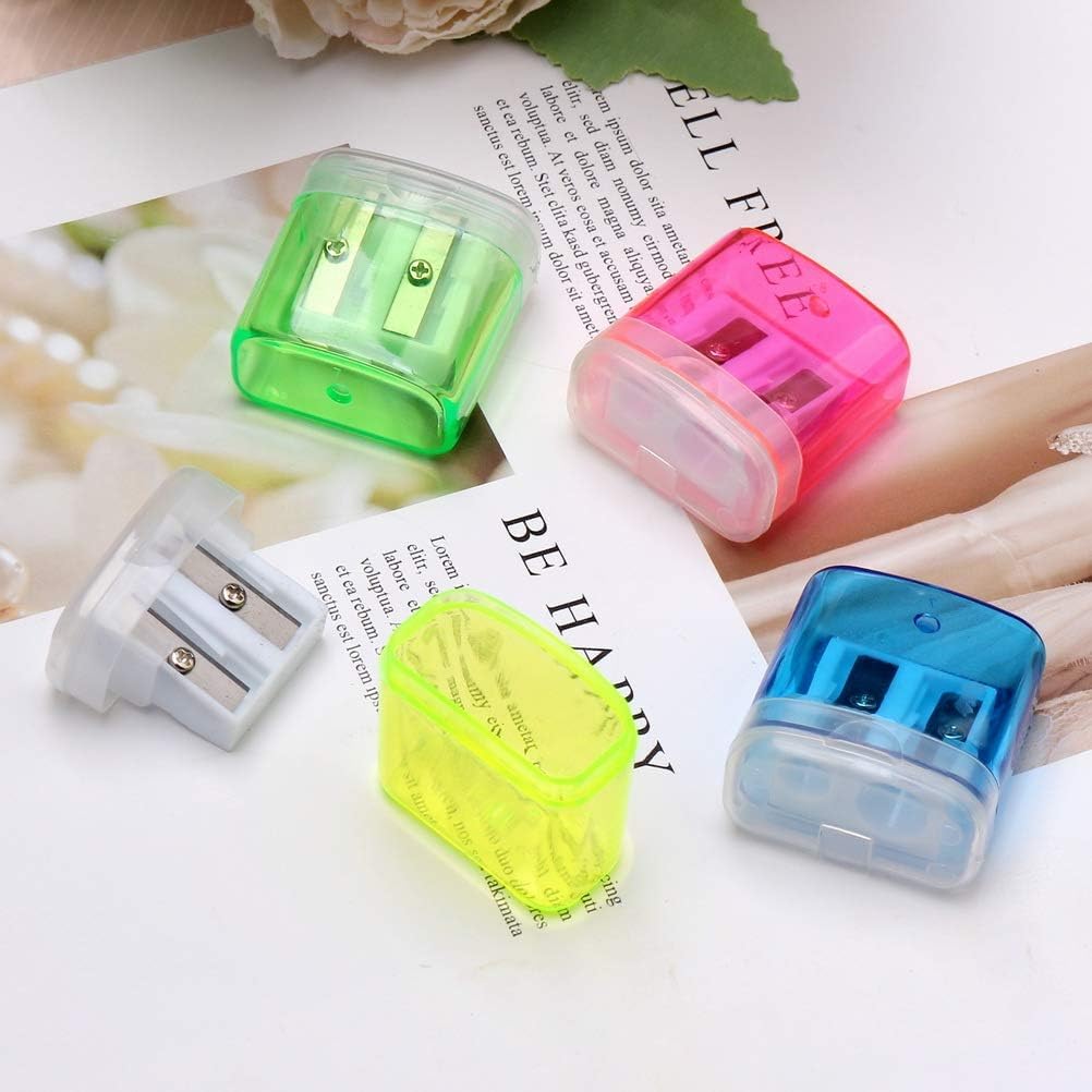 Taille-crayon Avec Réservoir - Lot De 4, Double Trou Pour Crayons De Différentes Tailles, Lame En Acier Inoxydable, Transparent Et Coloré