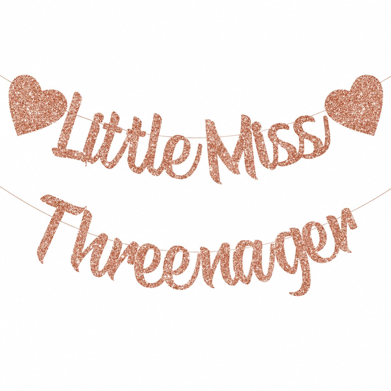 Sursurprise Little Miss Threenager Banner Rose Gold Glitter, DIY Threading Garland for Girls 3rd Birthday Decorations, 3 Year Old 3rd Birthday Party Supplies