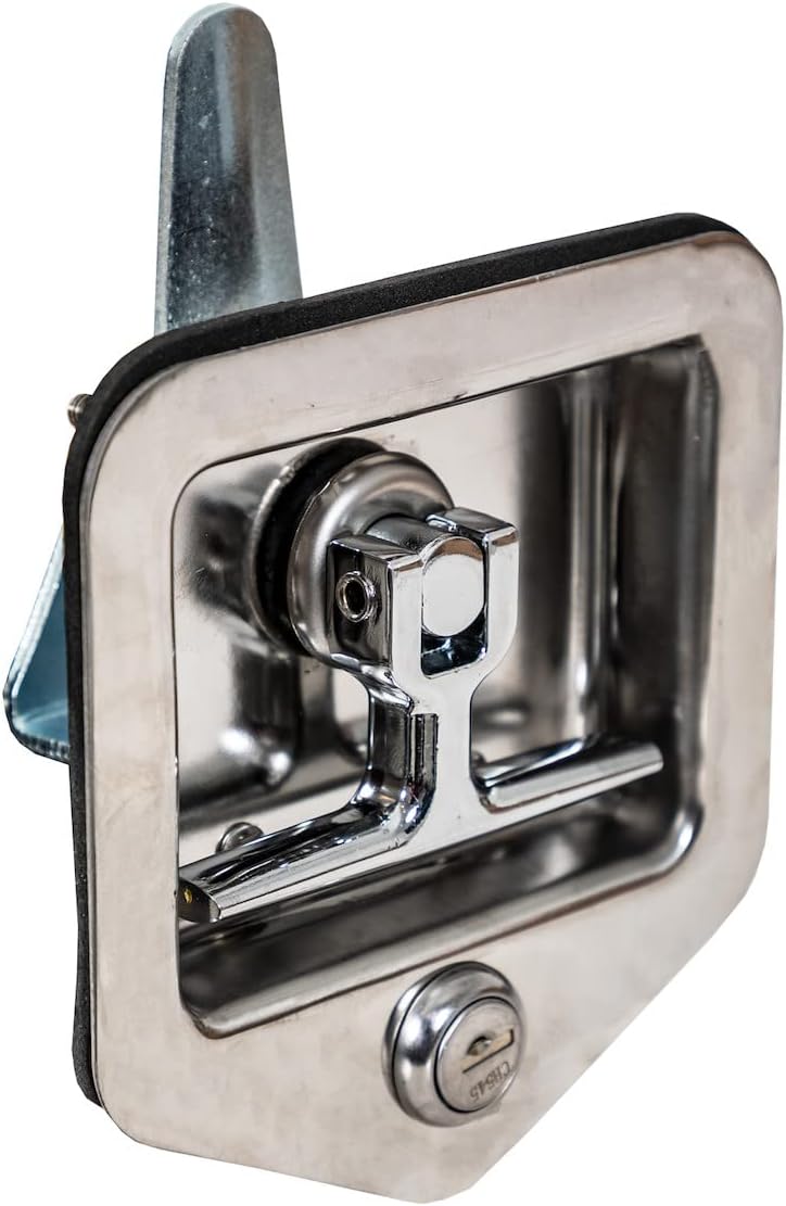 Buyers Products L8855 Locking T-Handle Latch, Polished Stainless Steel Latch w/Gasket, Blind Studs & Two Keys, Flush Mount, for Truck Bed Tool Boxes, Trailer Doors, RVs, Campers, Truck Cap Latch
