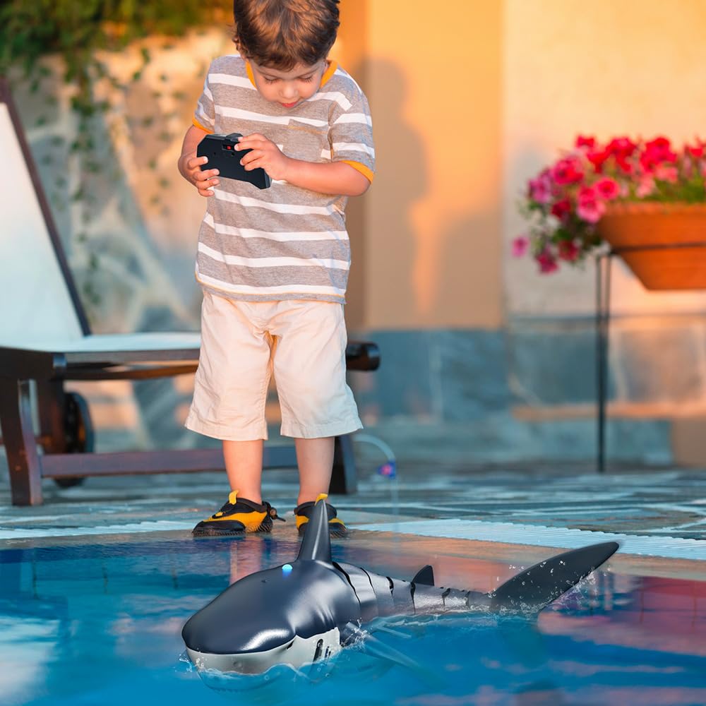 JUKUDAHU 2.4Ghz Remote Control Shark Toys for Kids 3 4 5 6 7 Years Old, 1:18 Scale High Simulation Shark for Pool, Bath Toys for Toddlers, Electronic RC Sea Animal, Outdoor Water Gifts