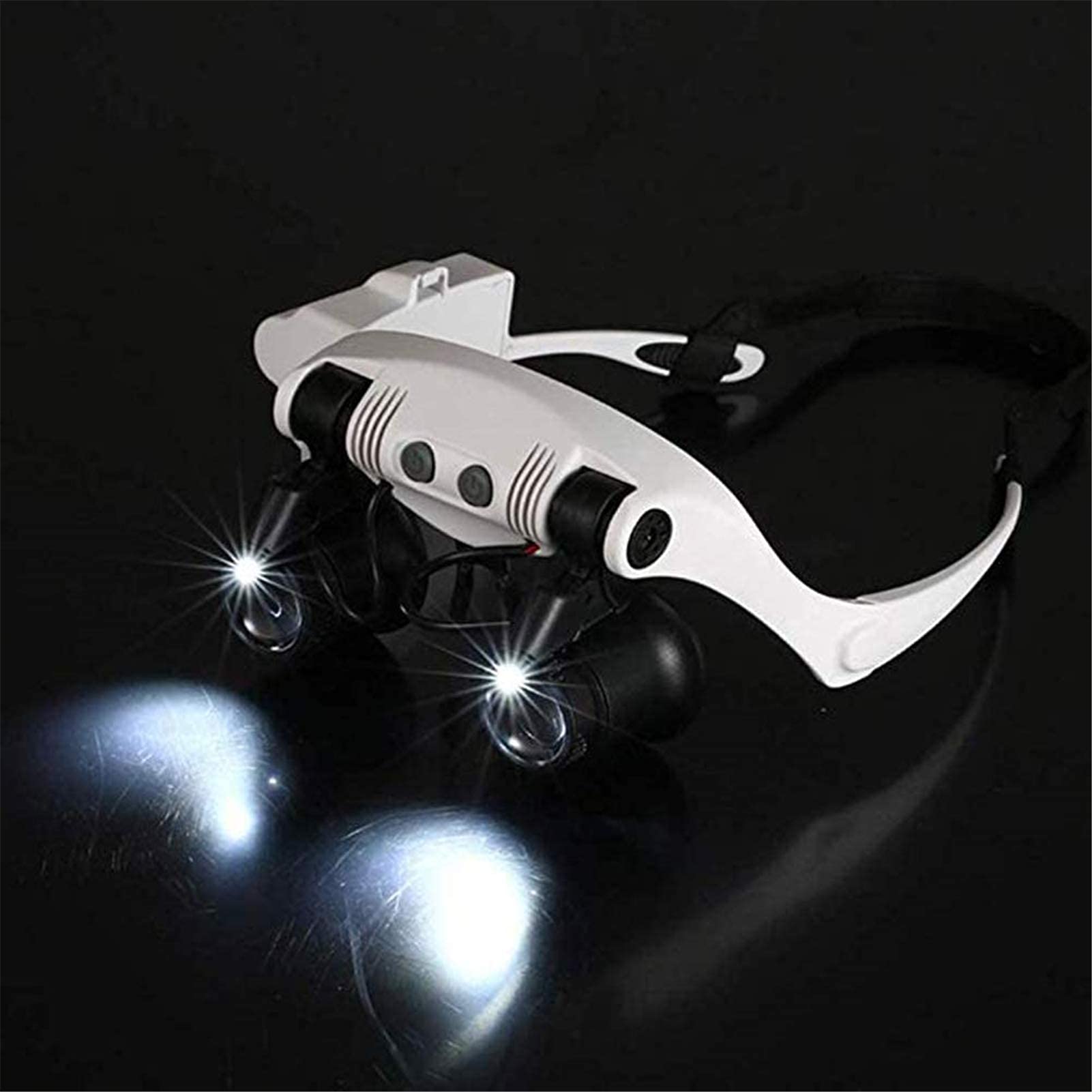 Kopfbandlupe, Handlupe mit LED-Beleuchtung, Kopfbandlupe mit LED-Beleuchtung, Freisprech-Lesebrille, Juwelierlupe, Uhrenlupe mit 4 austauschbaren Linsen