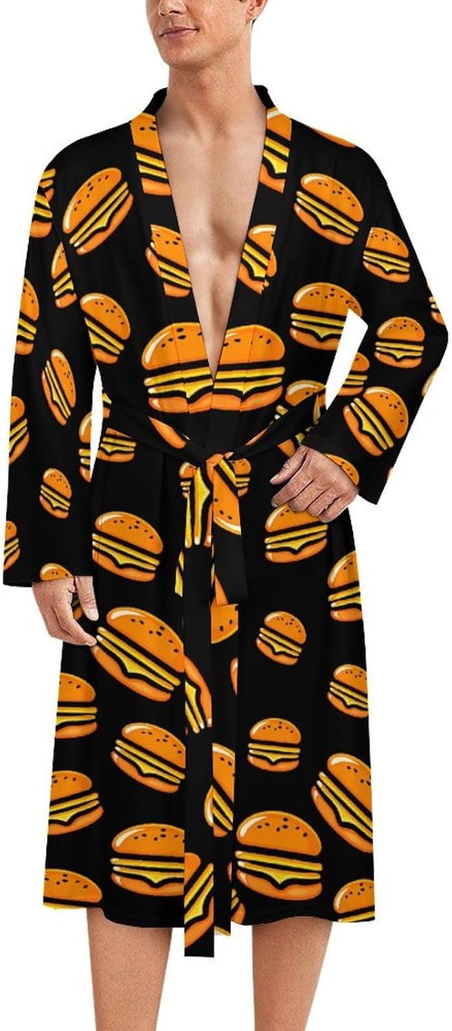 Hamburger Mens Robe Long Bathrobe for Women Bath Robes Lightweight Soft Printed Sleepwear