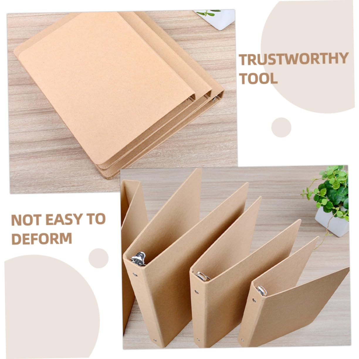 3 pièces Lot de Classeurs Souples à Anneaux Kraft Couverture Reliure pour Carnet Perforé Protection et Portable pour Bureau et École