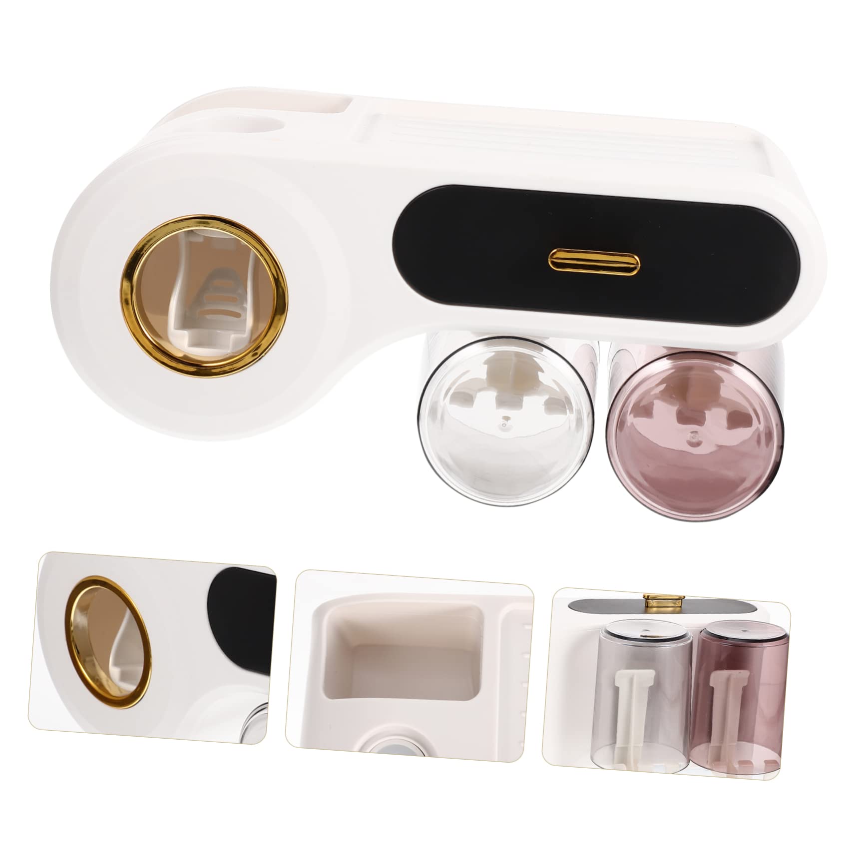 Set de Vasos y Soporte de Pared para Cepillos de Dientes Negro | Plástico, Diseño Sencillo y Multifuncional, Ahorro de Espacio, para Maquillaje y Cepillos