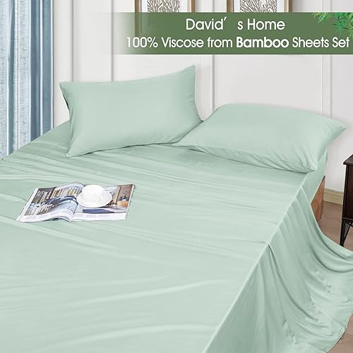 Miniatura 8 de David's Home Juego de sábanas refrescantes de 100 % rayón derivado de bambú, sedosas, suaves, transpirables para personas que duermen con calor,