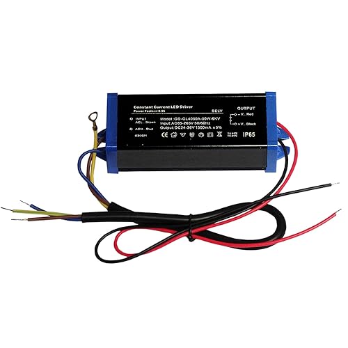 HannaHong Transformadores/conductor de corriente constante al aire libre de 50W, AC85-265V, DC24-36V 1500mA aislado, IP65 impermeable, adaptador de