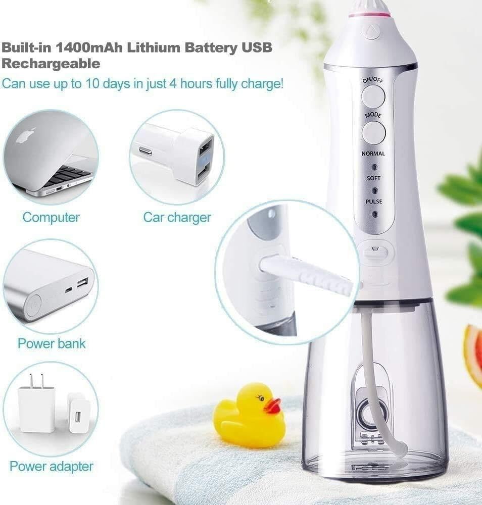 GeRRiT Idropulsore Senza Fili 300ML Detergente for Denti Portatile, Irrigatore Orale Dentale Ricaricabile con 3 modalità, Carica USB, Bianco
