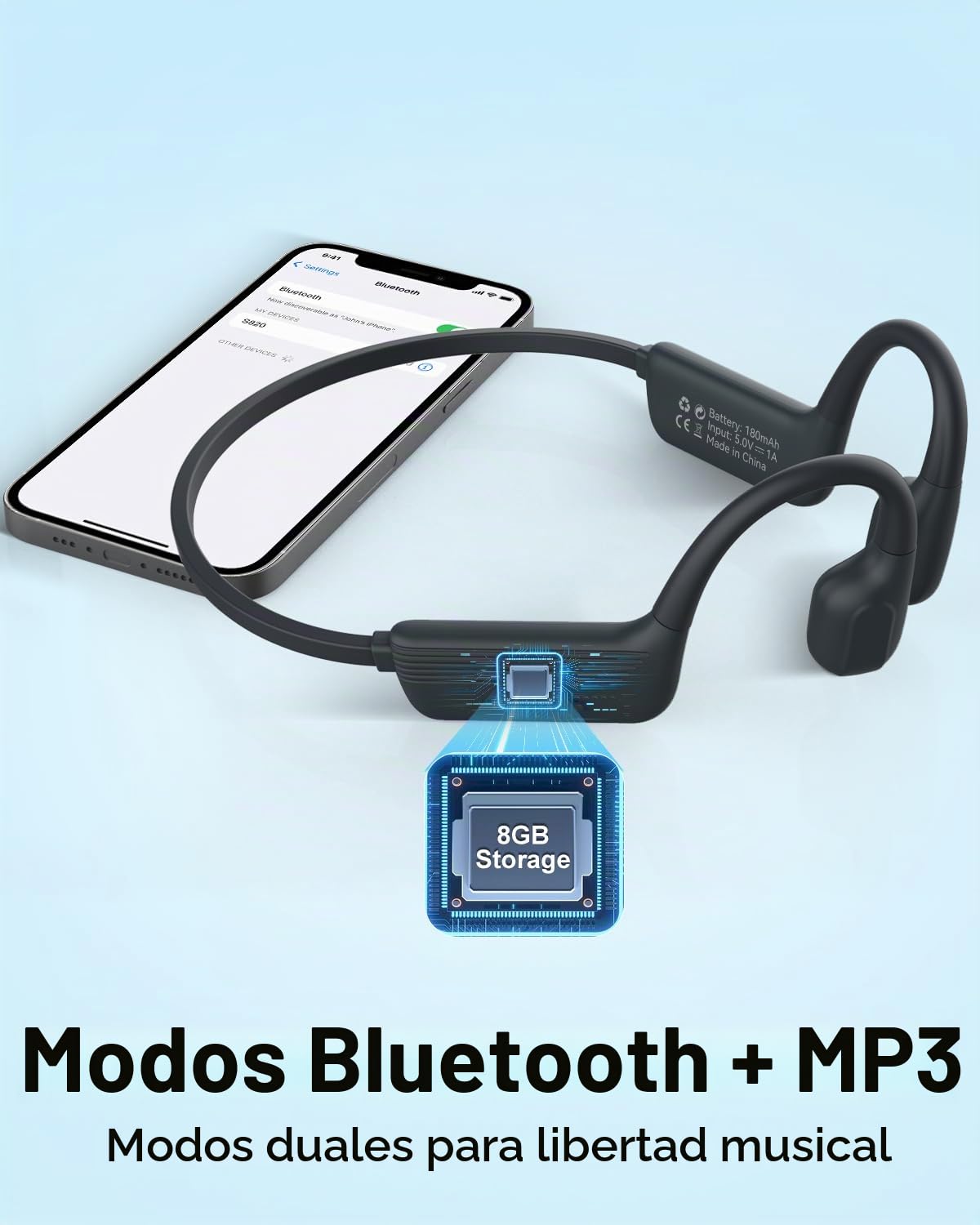 MONODEAL Auriculares de Conducción Ósea Bluetooth 5.4, IP68 Impermeable para Natación, 8GB MP3 para Nadar, Correr y Ciclismo