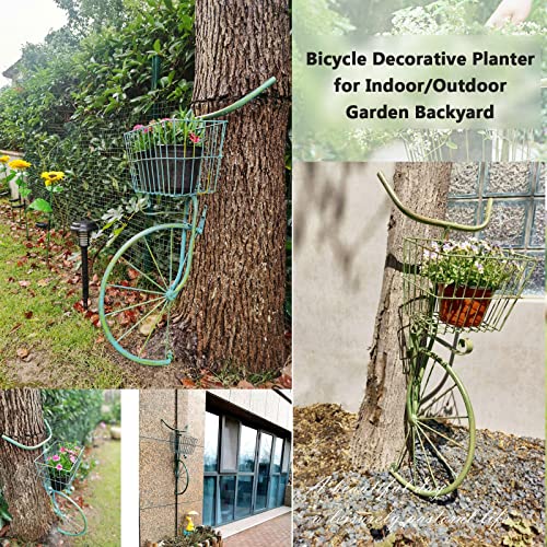 Set Of 2 Wall Flower Pot Holder Metal Bicycle Bike Plant Stand，Wall Mounted Planter Display Rack Shelf With Basket,Vintage Wall Decor Planter For Garden Patio Backyard Fence,Gift For Plant Lovers #TOP2