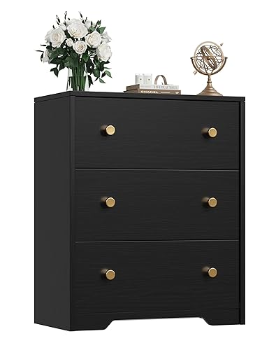 Nicehill 3 Drawer Dresser, Black Nightstand for Bedroom with Drawers,