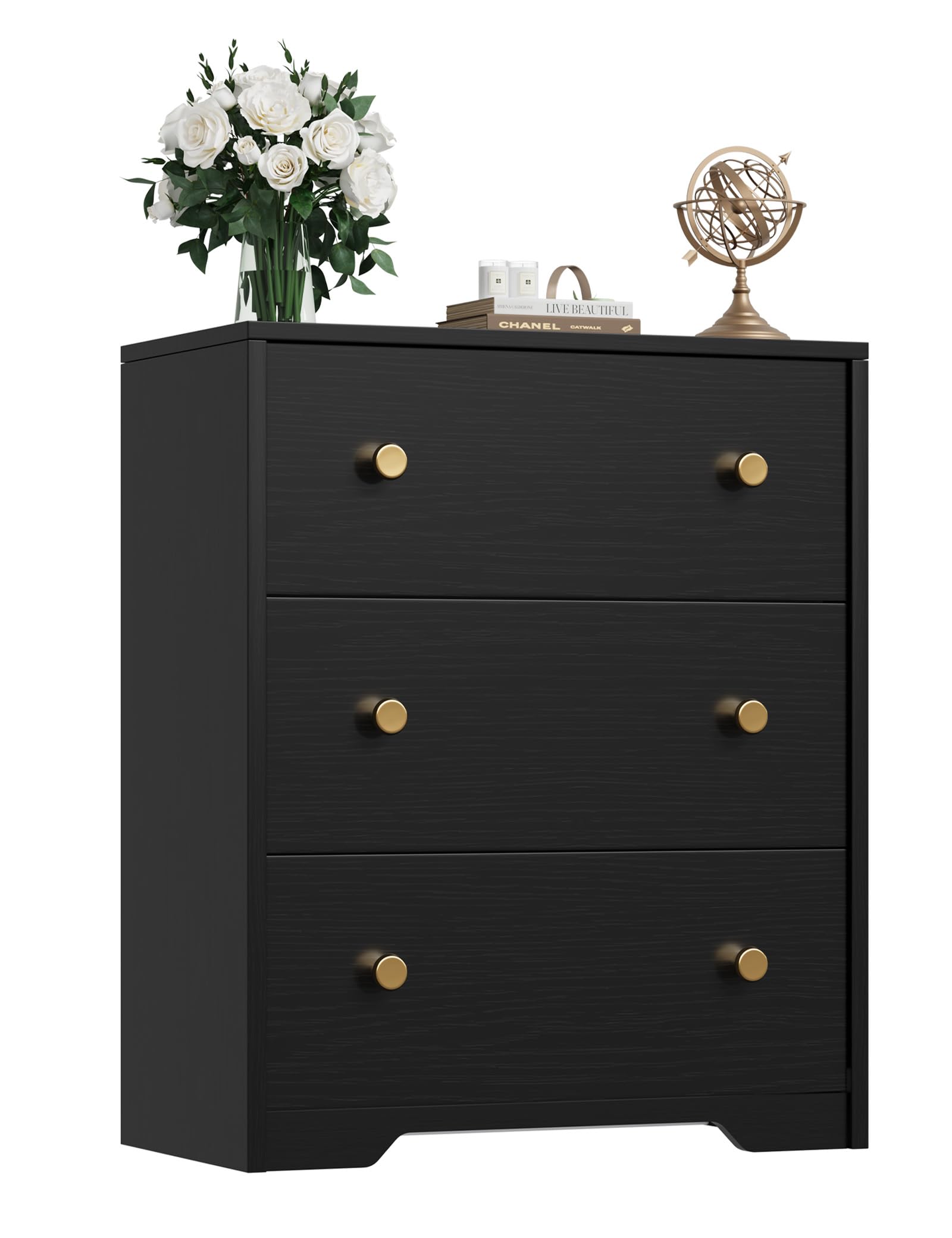 Nicehill 3 Drawer Dresser, Black Nightstand for Bedroom with Drawers, Small Dresser Bedside Table Chest of Drawers for Bedroom, Hallway, Entryway, Closets (Black)