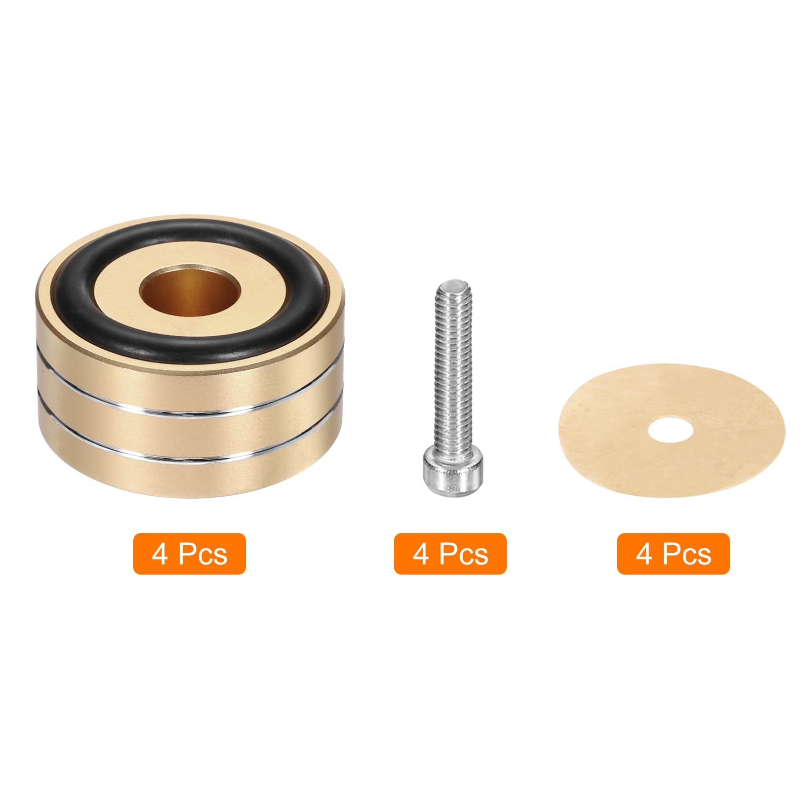 QUARKZMAN 16 Stück Lautsprecher Füße Schwingungsdämpfer 40 mm x 20mm Aluminium Stoßdämpfer Isolationsfüße mit M4 Schrauben für HiFi Schränke Verstärker Subwoofer Plattenspieler Gold