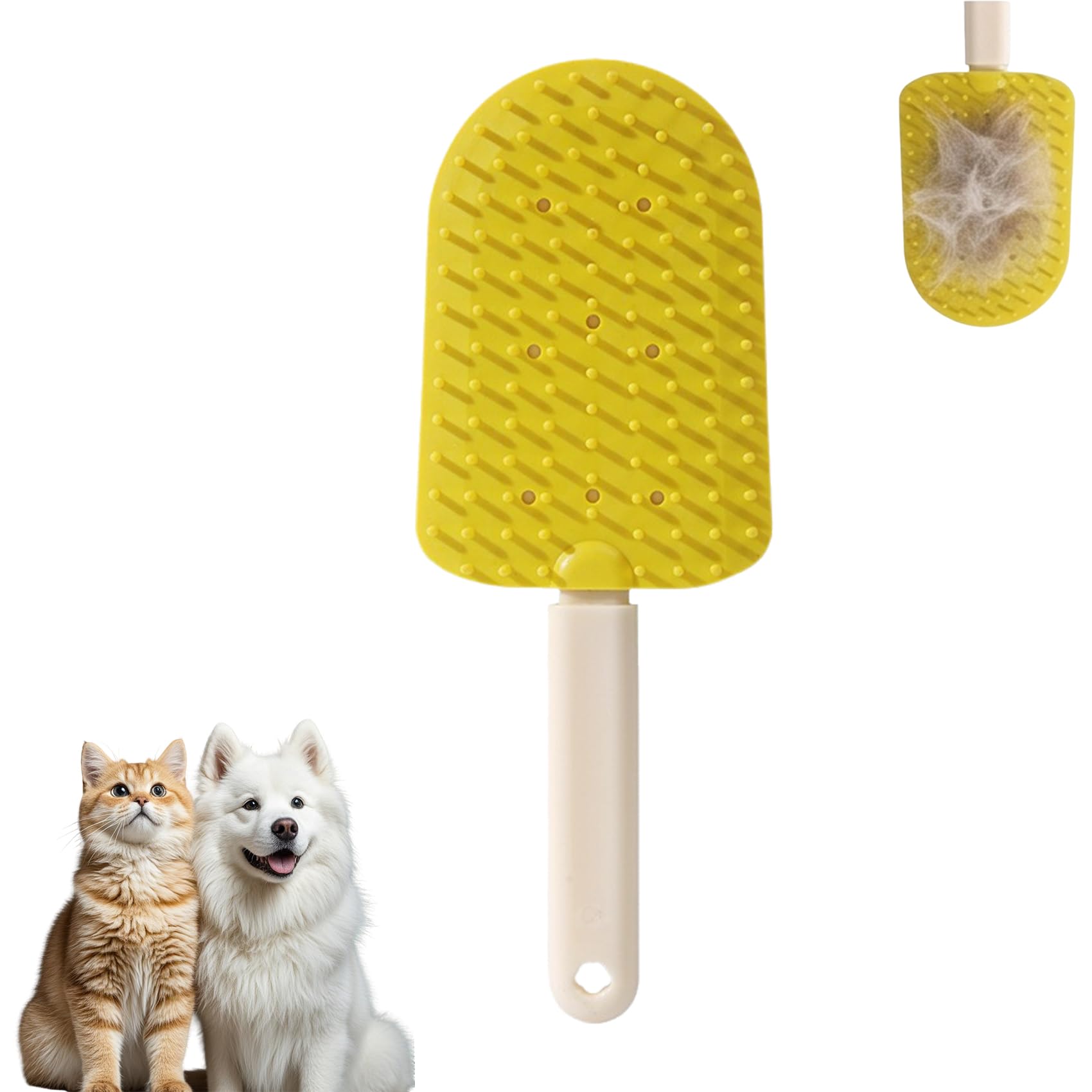 Fursundae Cat Grooming Brush - Professional Pet Deshedding Tool for Long & Short Haired Cats, Effective Loose Fur Removal & Gentle Massage, Ergonomic Pet Brush for Shedding (Yellow)