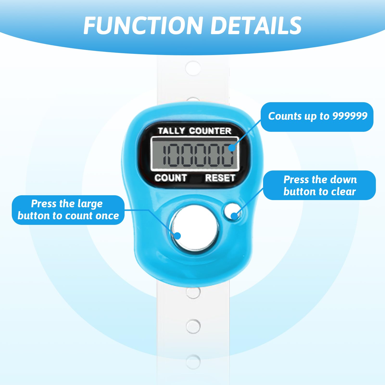 2 Pezzi Mini Contatore Delle Dita, Mini Contatore Elettronico con Display LCD Portatile 50 Pezzi Segnapunti Maglia Segnapunti Uncinetto Finger Counter per Golf Sport Lavoro a Maglia Preghiera
