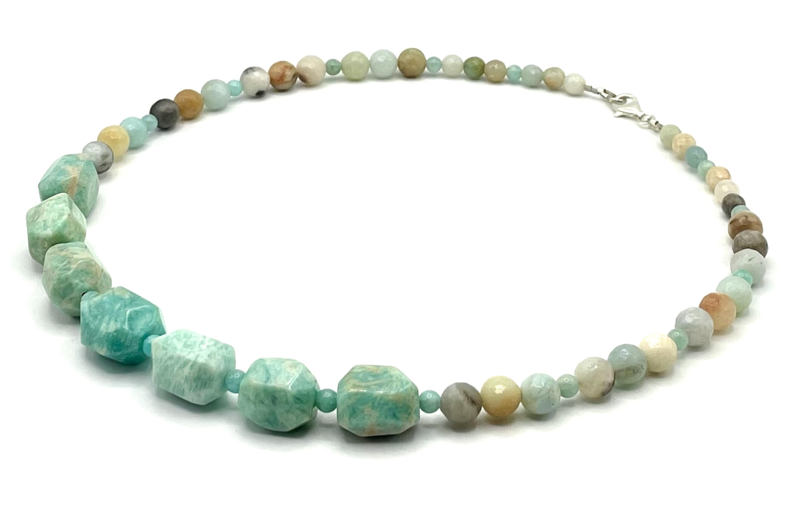 Collana con Grandi Pietre di Amazzonite Turchese, Gioielli in Argento 925, Gioielli Verde Acqua, Bijoux Italiani, Pietra di Aprile Marzo