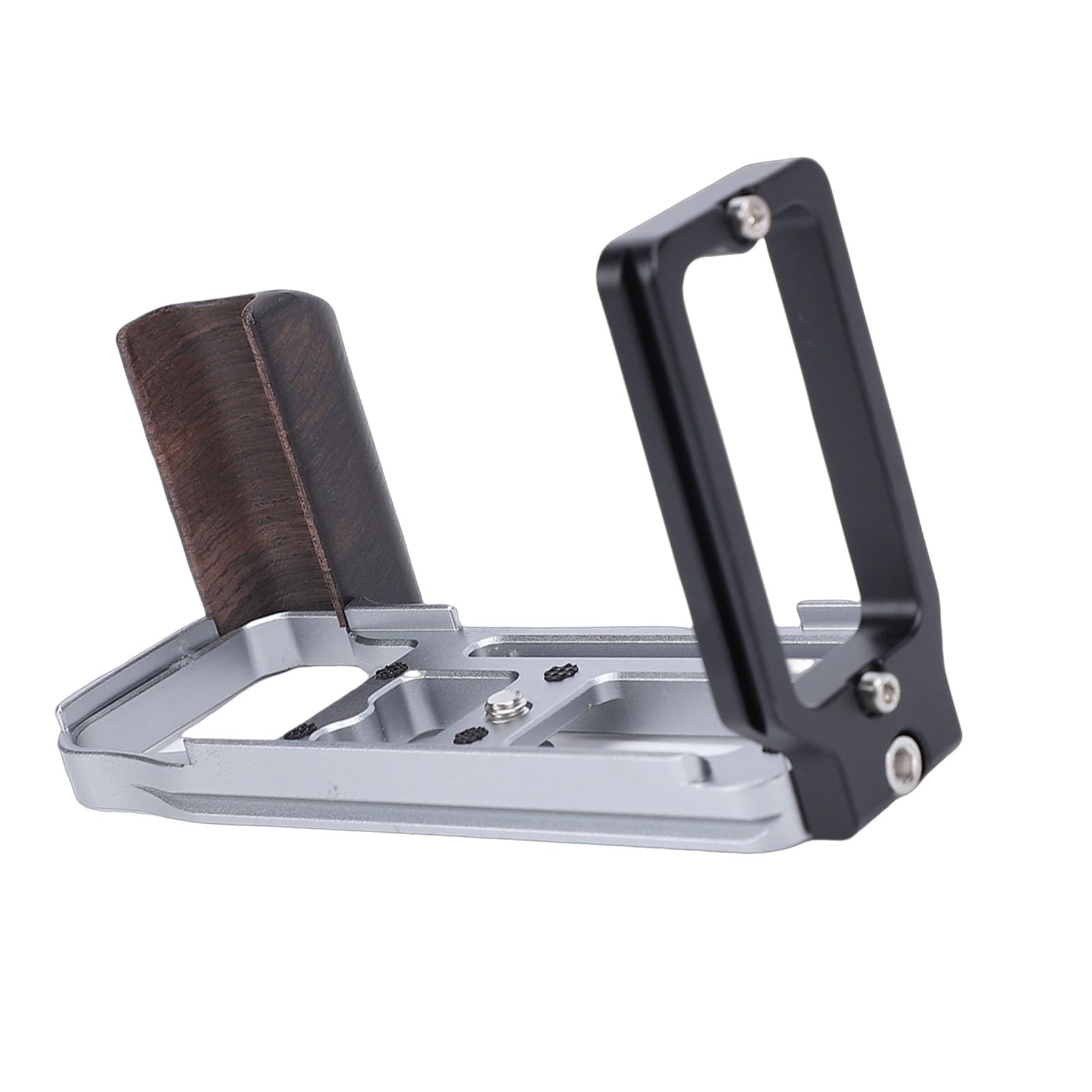 banapoy Piastra a L per Impugnatura della Fotocamera, Staffa a L per Impugnatura in Legno a Sgancio Rapido, Piastra di Montaggio per Treppiede con Cuscinetto Antiscivolo, Foro per Vite da 1/4 (SILVER)