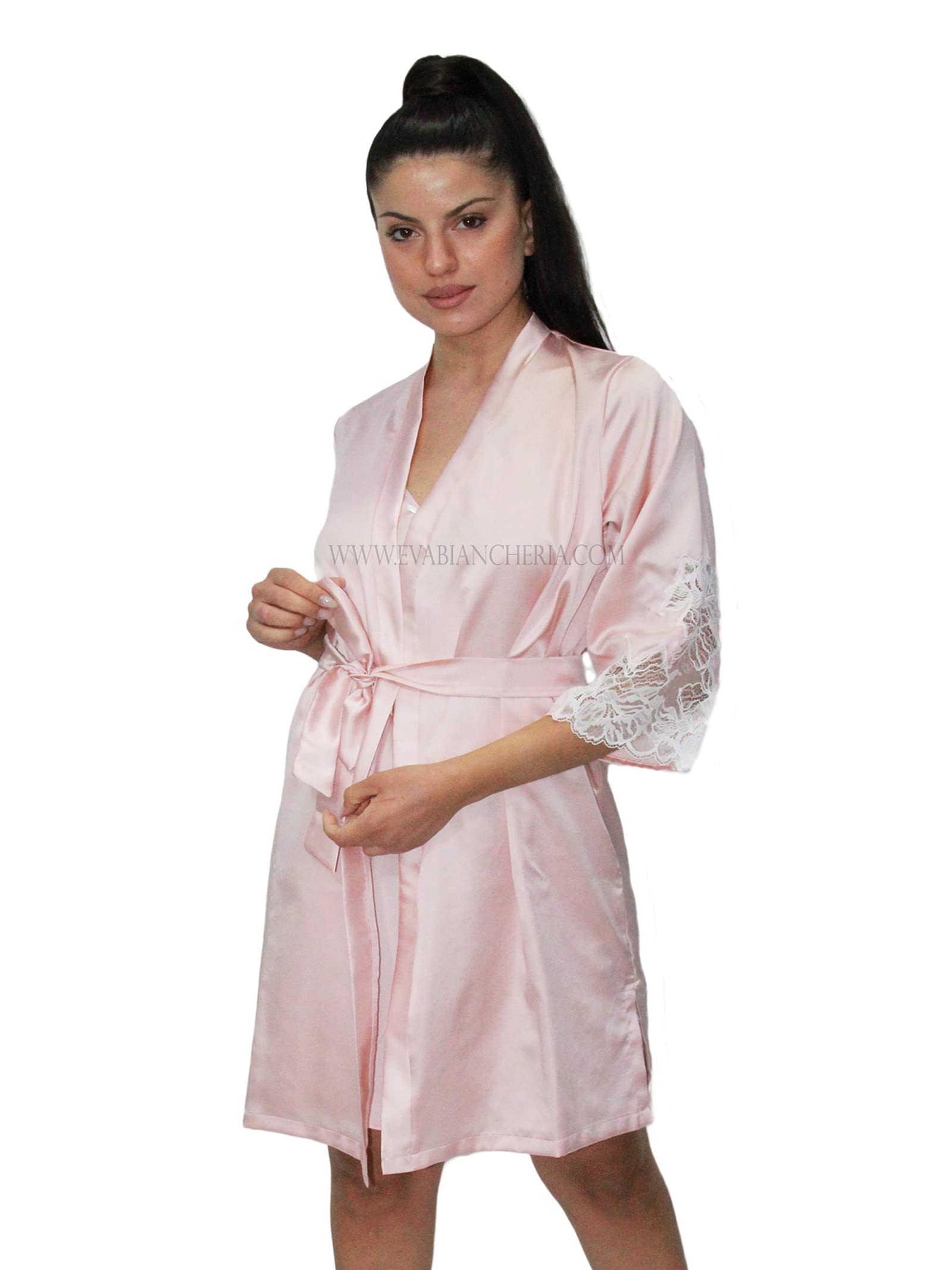 AMADINE Short Crossover Dressing Gown with Lace