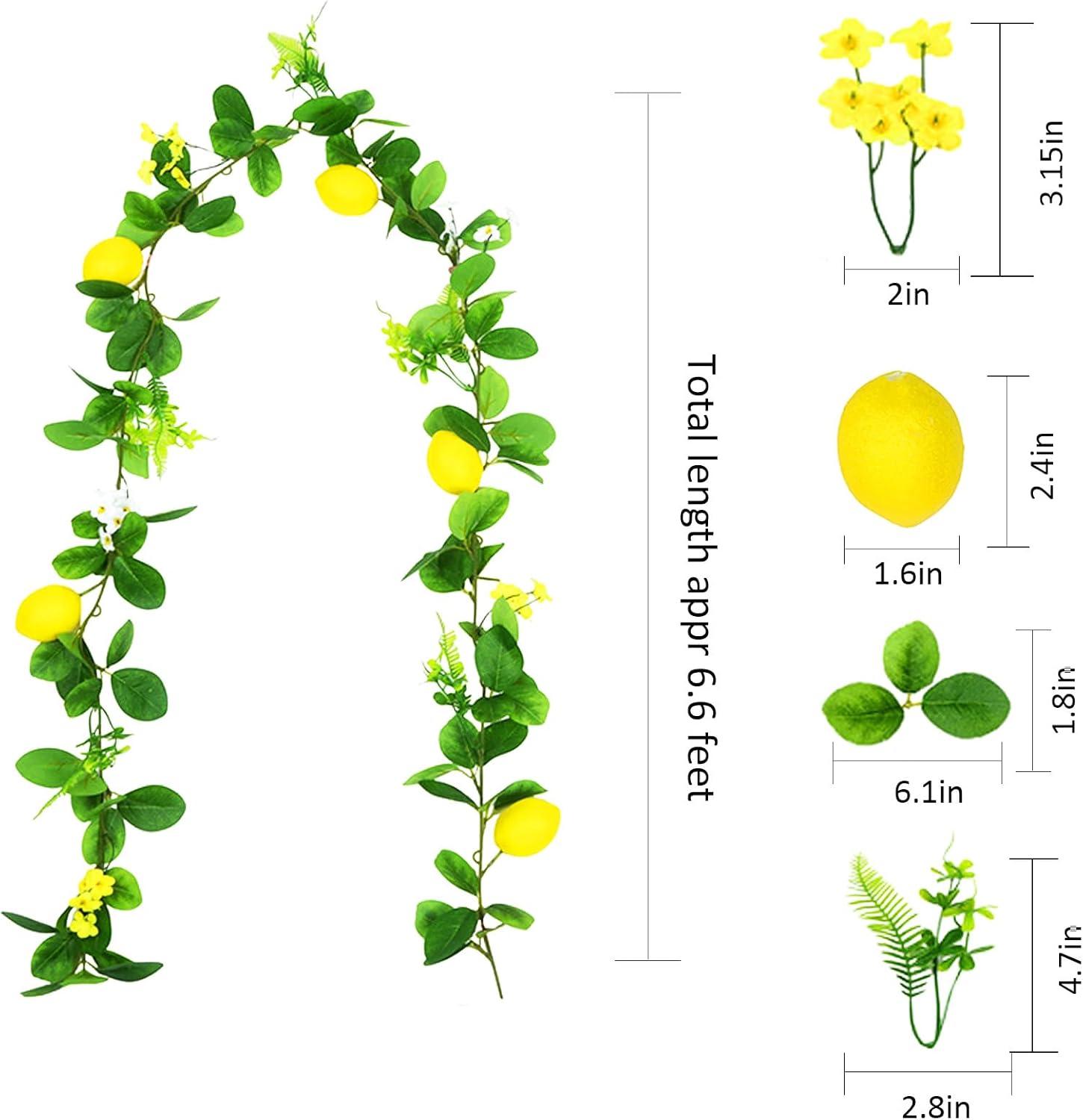 2Pcs Artificial Lemon Vines,Single Fake Lemon Vine is 78.7 Inches Long,Leaf 6.1 Inches,Faux Fruit Vine Garlands with Lemon for Room Door Wall Mantle Wedding Party Table Garden Decorations