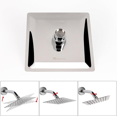 Miniatura 3 de NearMoon - Cabezal de ducha de lluvia cuadrado de acero inoxidable de alto flujo, diseño de alta presión, impresionante experiencia de ducha incluso
