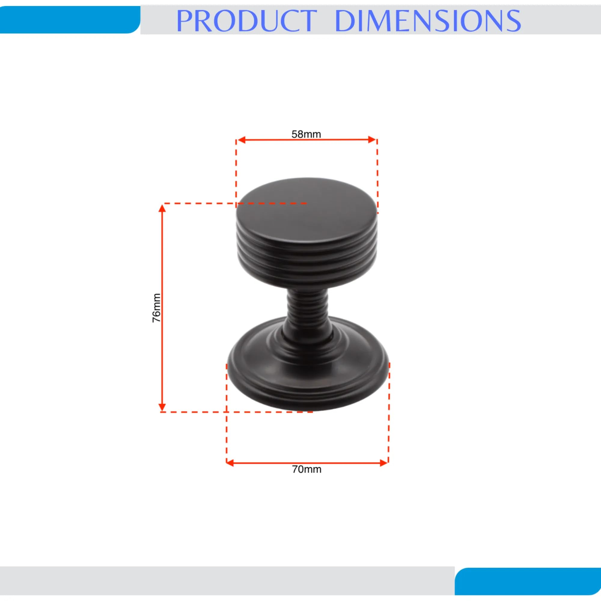 Infinity Decor Oxford Ribbed Design Matt Black Mortice Door Knobs Set 60mm - Pull Handles Ideal for Interior & Exterior Doors - Image 3