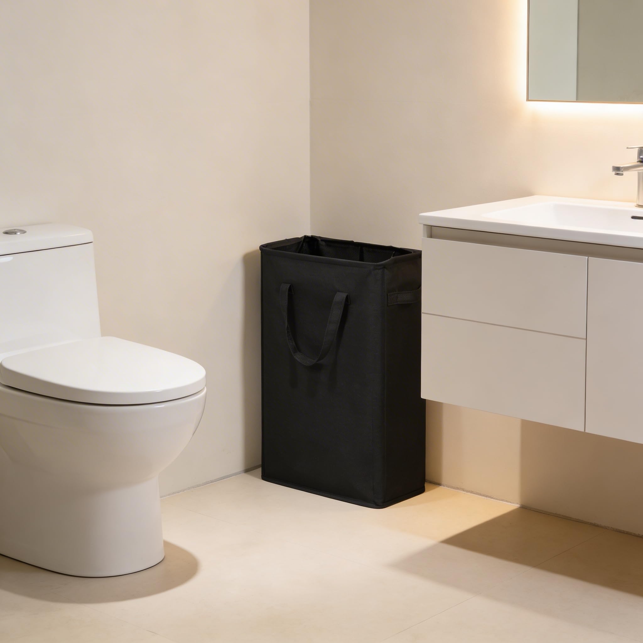 Cesto portabiancheria sottile con manici, pieghevole, sottile, per vestiti sporchi, 45 l, nero