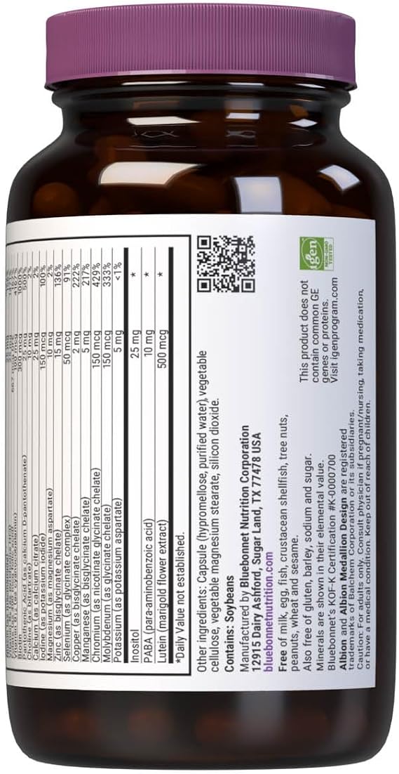 Bluebonnet Nutrition Multi One (Iron Free) Vegetable Capsules, Complete Full Spectrum Multiple, B Vitamins, General Health, Gluten & Milk Free, Kosher, 3 Month Supply, White, 90 Count