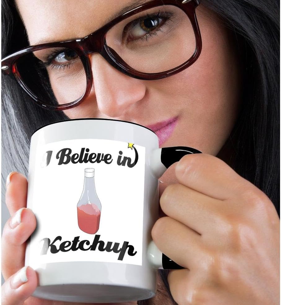 Miniatura 2 de 3dRose I Believe in Ketchup - Taza de dos tonos, 11 onzas, negroblanco